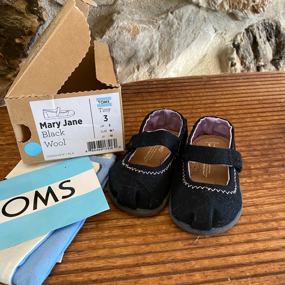 Toms Tiny Mary Jane Black Wool